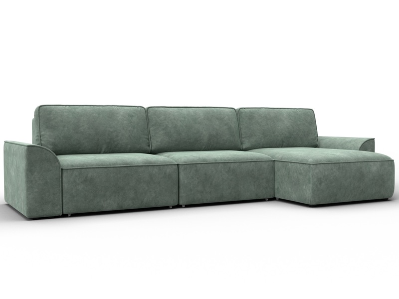 Диван угловой Лига-048 НПБ лонг, Велюр, BRUT 08 зеленый