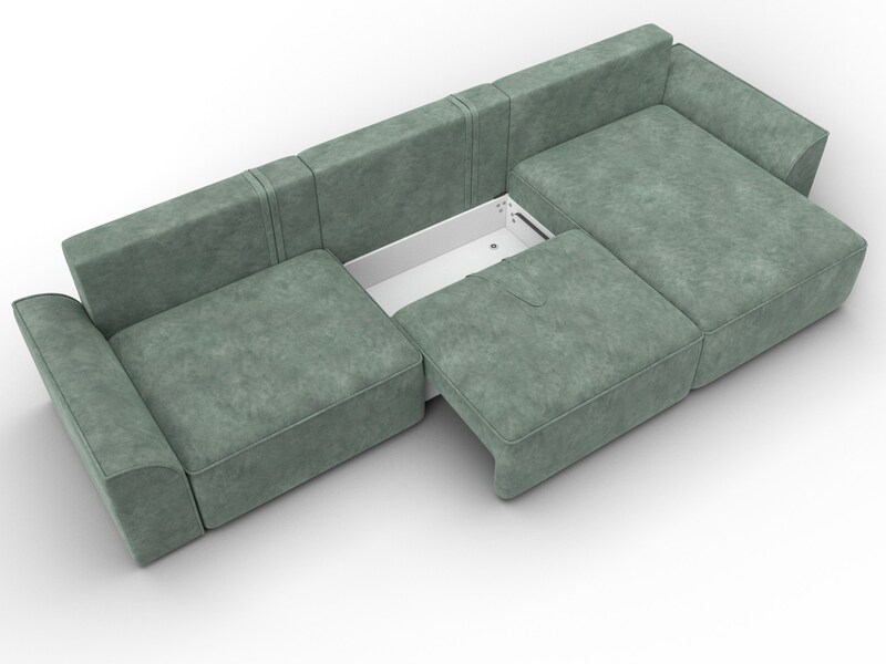 Диван угловой Лига-048 НПБ лонг, Велюр, BRUT 08 зеленый
