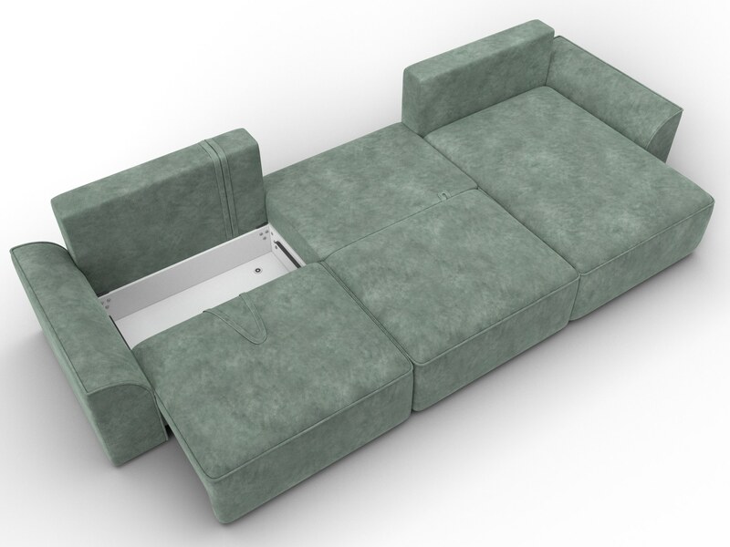 Диван угловой Лига-048 НПБ лонг, Велюр, BRUT 08 зеленый