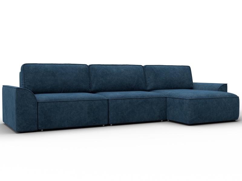 Диван угловой Лига-048 НПБ лонг, Велюр, BRUT 11 синий