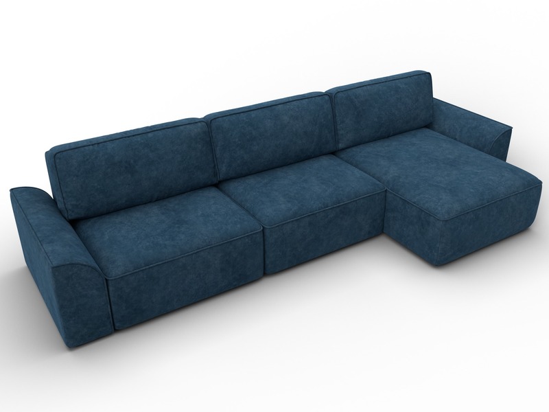 Диван угловой Лига-048 НПБ лонг, Велюр, BRUT 11 синий
