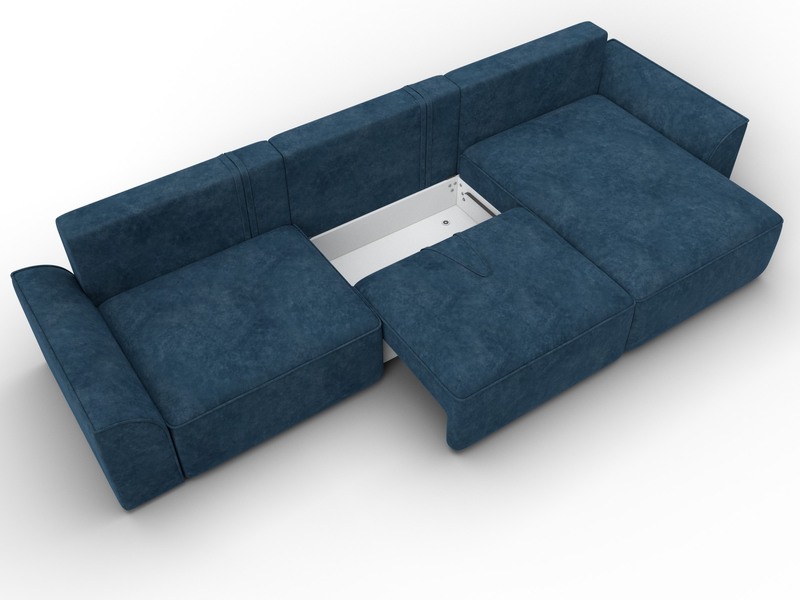 Диван угловой Лига-048 НПБ лонг, Велюр, BRUT 11 синий