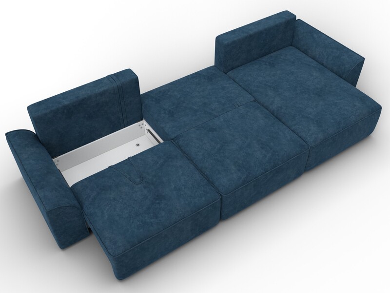 Диван угловой Лига-048 НПБ лонг, Велюр, BRUT 11 синий