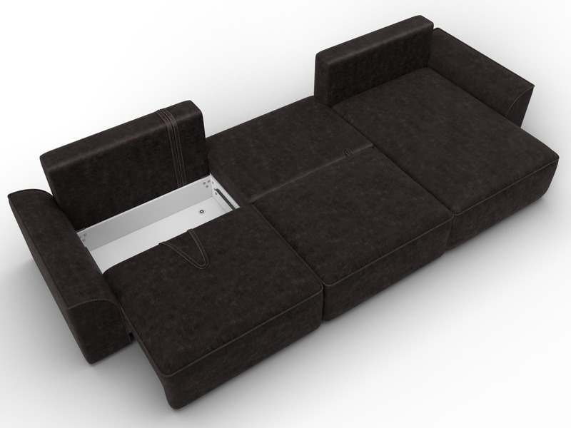 Диван угловой Лига-048 НПБ лонг, Велюр, BRUT 17 коричневый