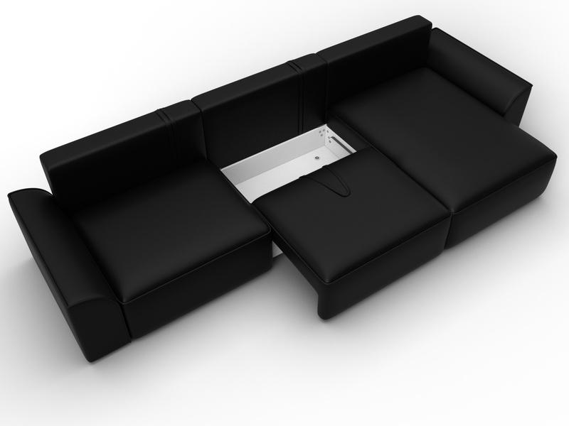 Диван угловой Лига-048 НПБ лонг, Экокожа, GRIFON 18 черный