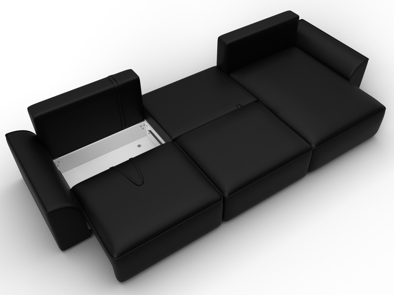 Диван угловой Лига-048 НПБ лонг, Экокожа, GRIFON 18 черный