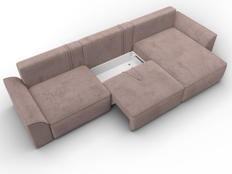 Диван угловой Лига-048 НПБ лонг, Велюр, TOWER 05 бежевый