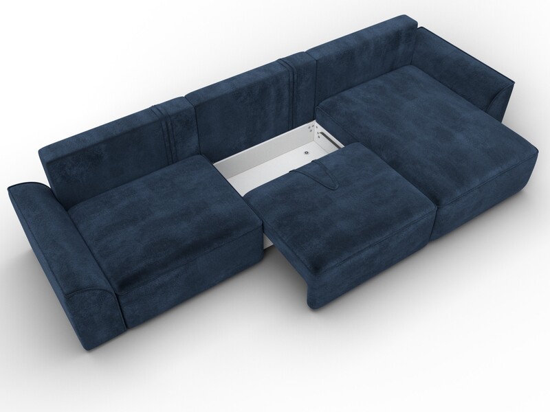 Диван угловой Лига-048 НПБ лонг, Велюр, TOWER 13 синий