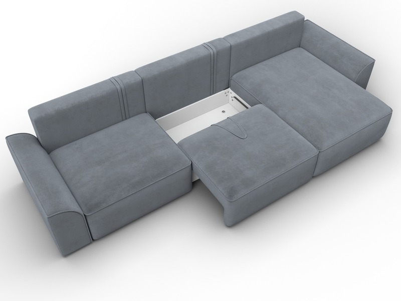 Диван угловой Лига-048 НПБ лонг, Велюр, TOWER 10 серый