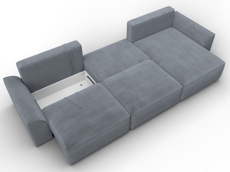 Диван угловой Лига-048 НПБ лонг, Велюр, TOWER 10 серый