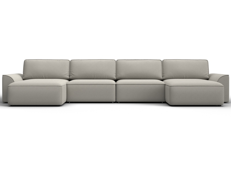 Диван П-образный Лига-048 НПБ лонг, Рогожка, Амур 02 бежевый