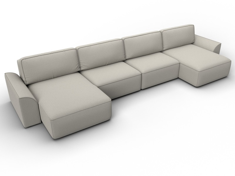 Диван П-образный Лига-048 НПБ лонг, Рогожка, Амур 02 бежевый