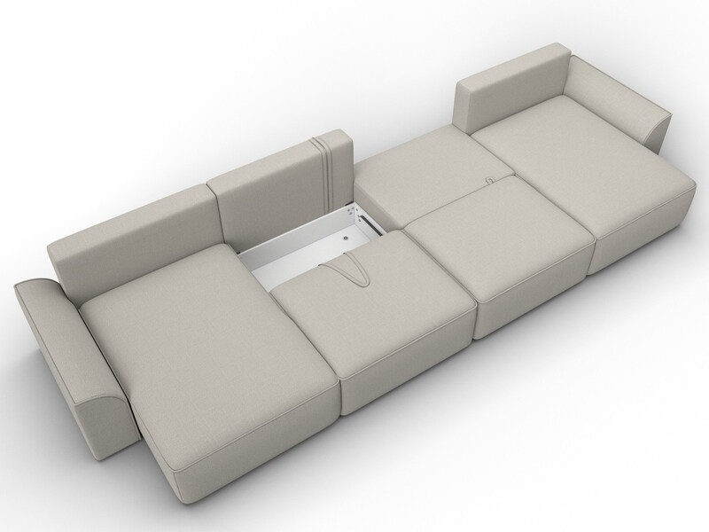 Диван П-образный Лига-048 НПБ лонг, Рогожка, Амур 02 бежевый