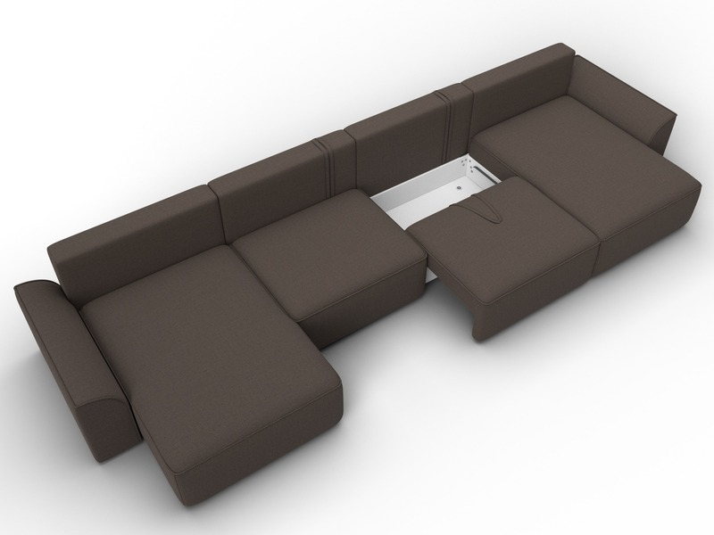 Диван П-образный Лига-048 НПБ лонг, Рогожка, Амур 05 коричневый