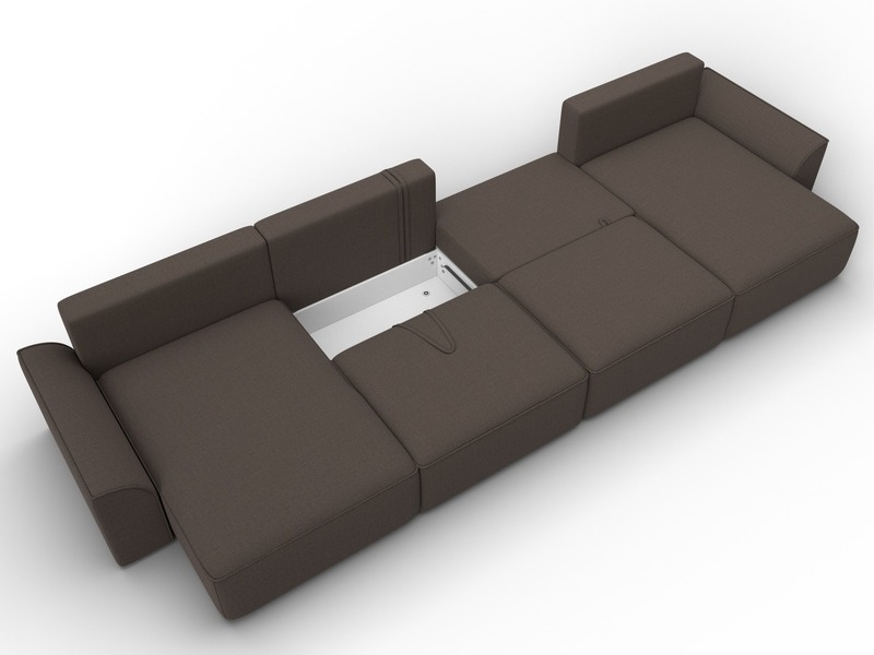 Диван П-образный Лига-048 НПБ лонг, Рогожка, Амур 05 коричневый