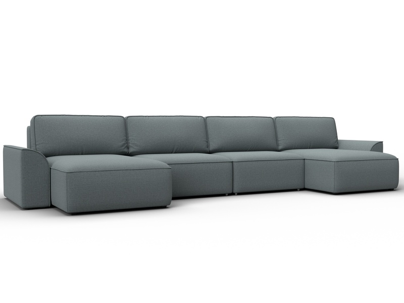 Диван П-образный Лига-048 НПБ лонг, Рогожка, Амур 07 серый