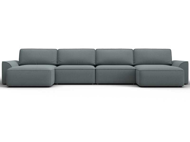 Диван П-образный Лига-048 НПБ лонг, Рогожка, Амур 07 серый