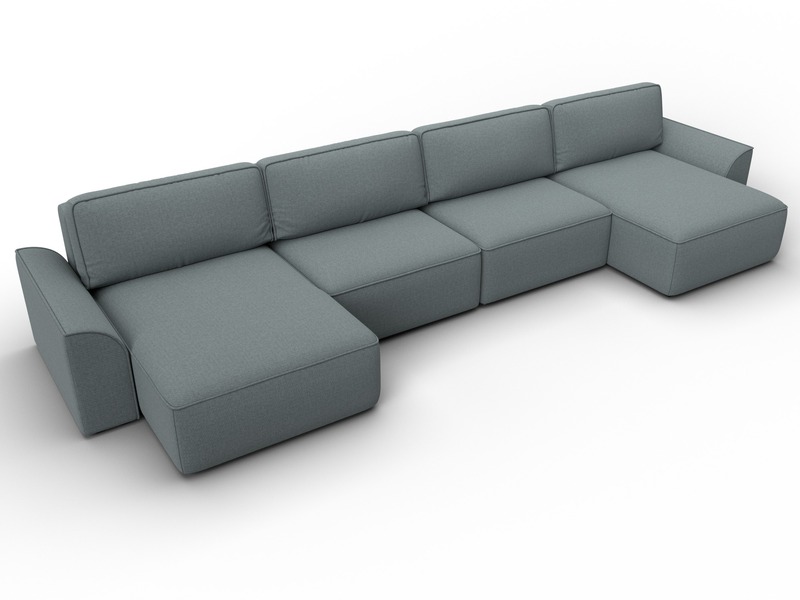 Диван П-образный Лига-048 НПБ лонг, Рогожка, Амур 07 серый