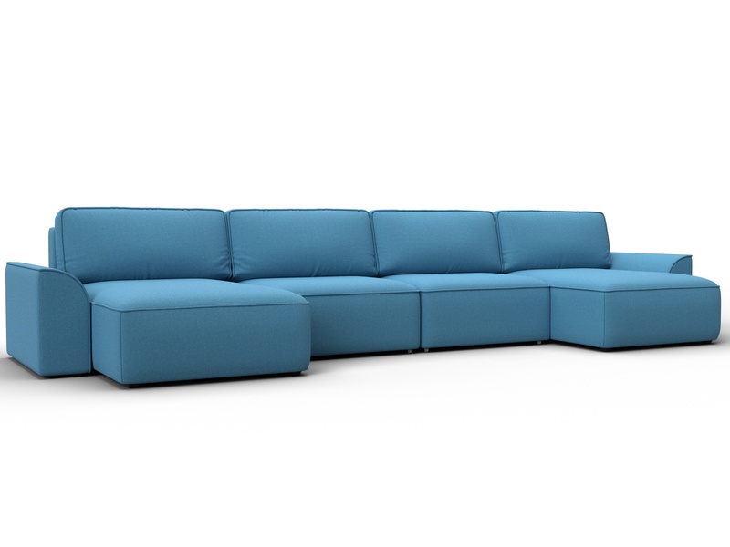 Диван П-образный Лига-048 НПБ лонг, Рогожка, Амур 10 голубой