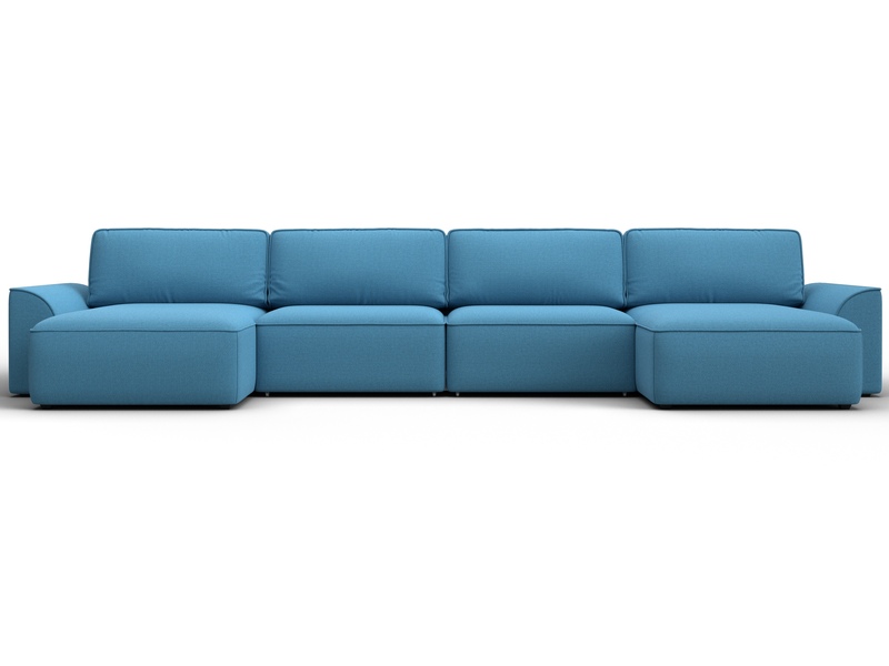 Диван П-образный Лига-048 НПБ лонг, Рогожка, Амур 10 голубой