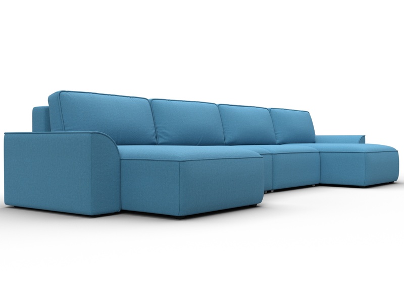 Диван П-образный Лига-048 НПБ лонг, Рогожка, Амур 10 голубой