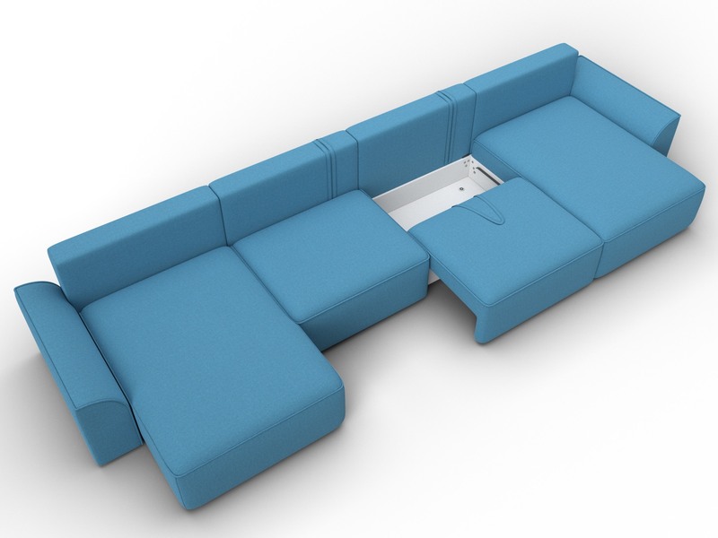 Диван П-образный Лига-048 НПБ лонг, Рогожка, Амур 10 голубой