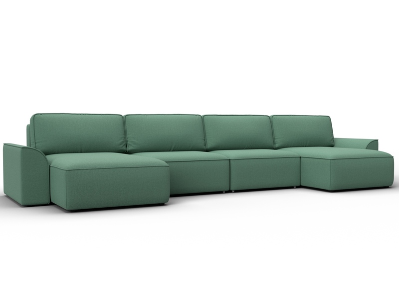 Диван П-образный Лига-048 НПБ лонг, Рогожка, Амур 11 зеленый