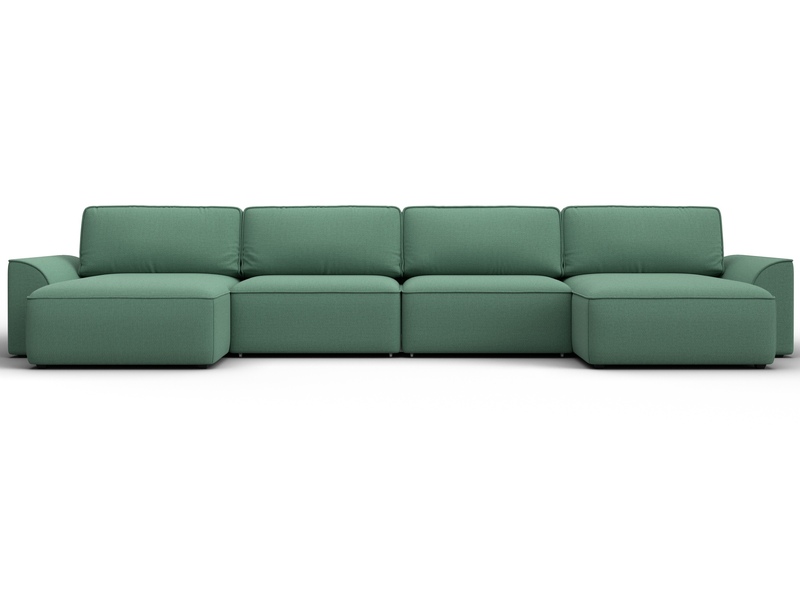 Диван П-образный Лига-048 НПБ лонг, Рогожка, Амур 11 зеленый