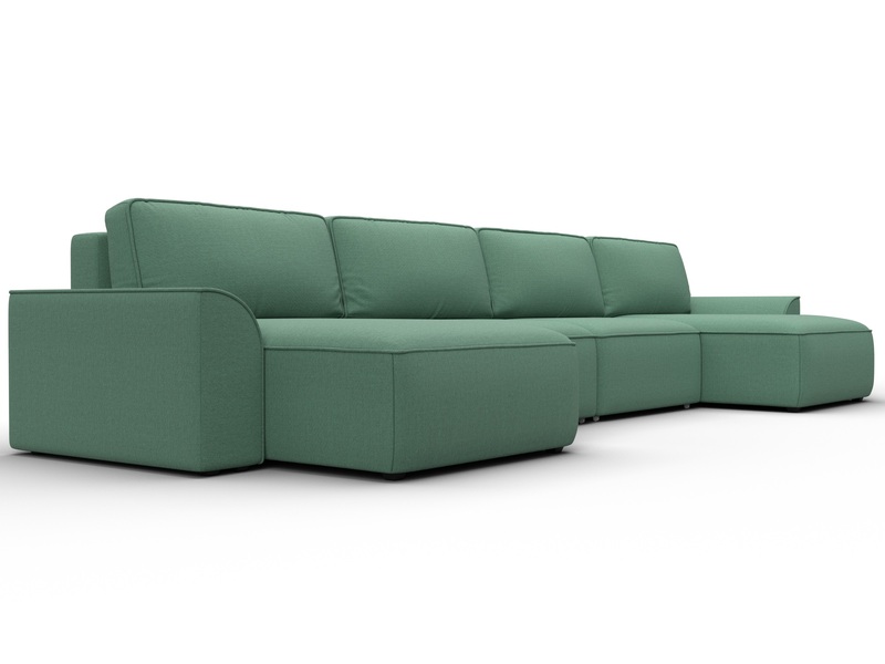 Диван П-образный Лига-048 НПБ лонг, Рогожка, Амур 11 зеленый