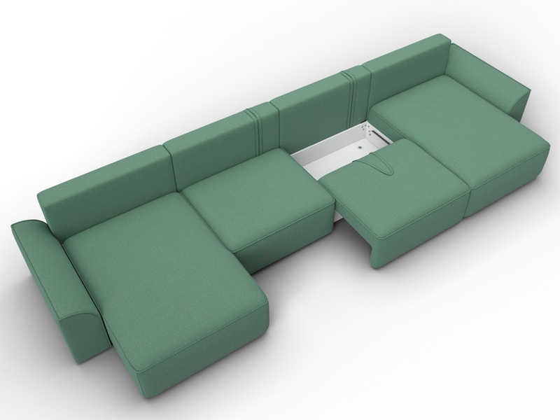 Диван П-образный Лига-048 НПБ лонг, Рогожка, Амур 11 зеленый