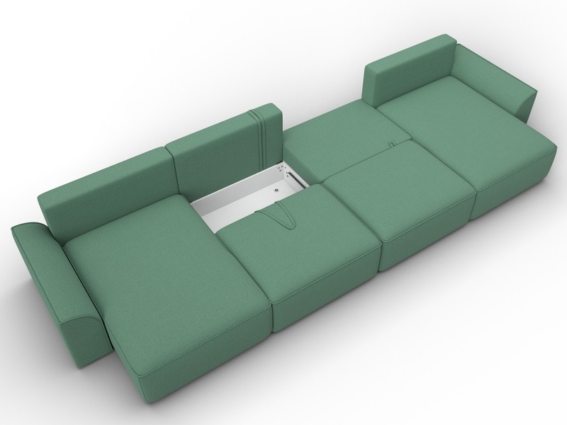 Диван П-образный Лига-048 НПБ лонг, Рогожка, Амур 11 зеленый