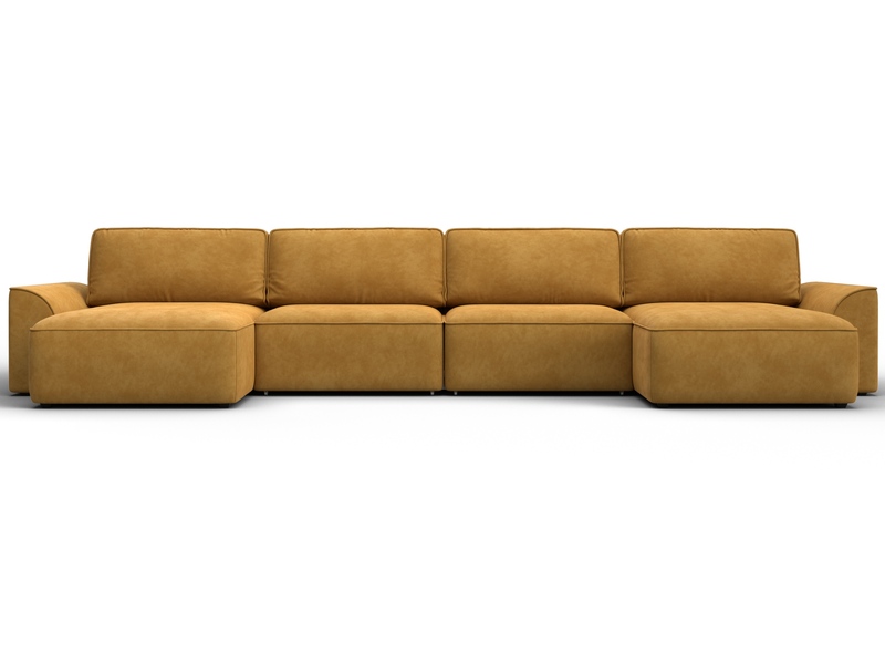 Диван П-образный Лига-048 НПБ лонг, Велюр, BRUT 10 желтый