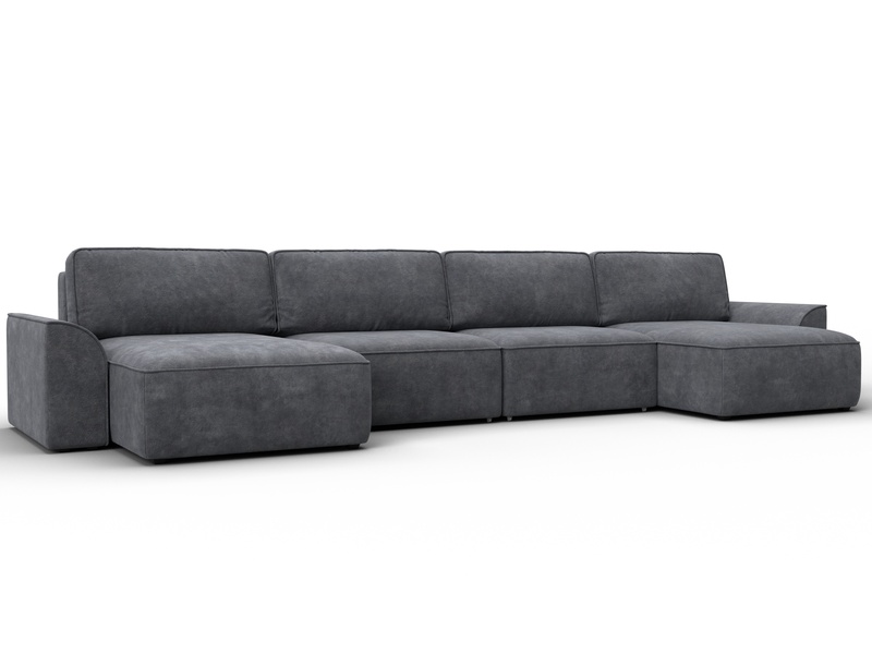 Диван П-образный Лига-048 НПБ лонг, Велюр, BRUT 16 темно-серый