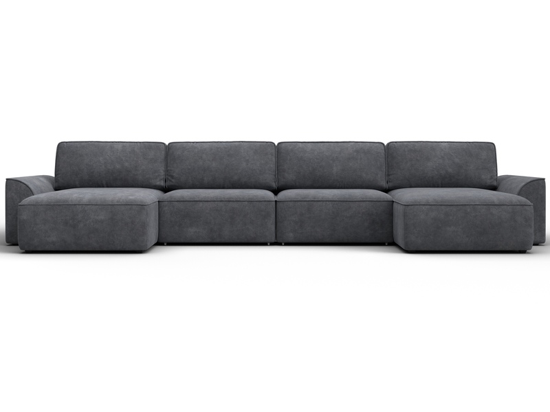 Диван П-образный Лига-048 НПБ лонг, Велюр, BRUT 16 темно-серый