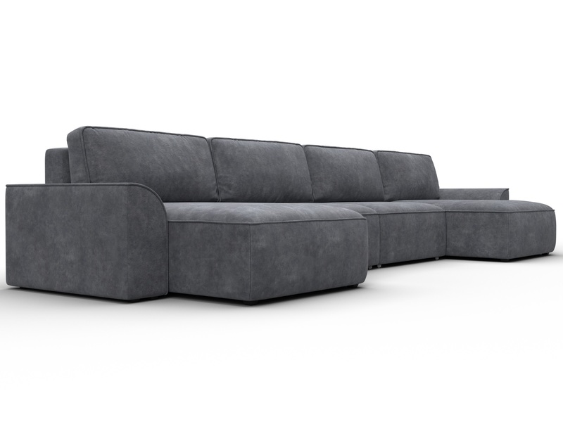 Диван П-образный Лига-048 НПБ лонг, Велюр, BRUT 16 темно-серый