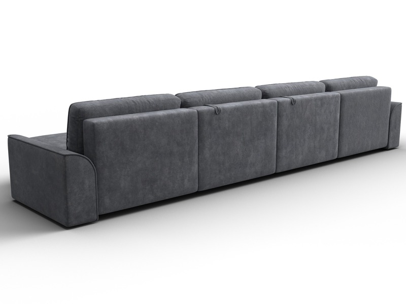 Диван П-образный Лига-048 НПБ лонг, Велюр, BRUT 16 темно-серый