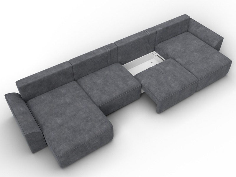 Диван П-образный Лига-048 НПБ лонг, Велюр, BRUT 16 темно-серый