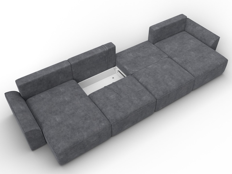 Диван П-образный Лига-048 НПБ лонг, Велюр, BRUT 16 темно-серый