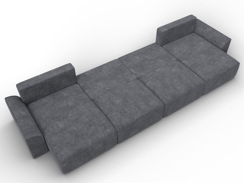Диван П-образный Лига-048 НПБ лонг, Велюр, BRUT 16 темно-серый