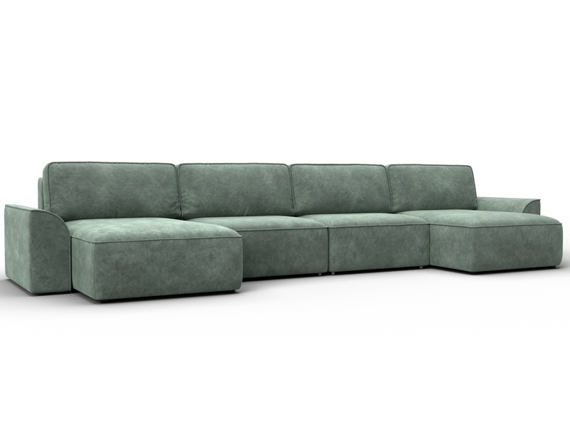 Диван П-образный Лига-048 НПБ лонг, Велюр, BRUT 08 зеленый