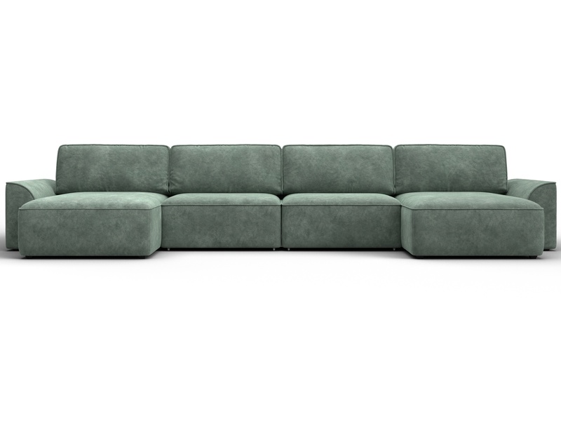Диван П-образный Лига-048 НПБ лонг, Велюр, BRUT 08 зеленый