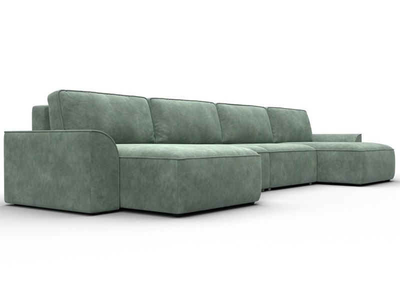 Диван П-образный Лига-048 НПБ лонг, Велюр, BRUT 08 зеленый