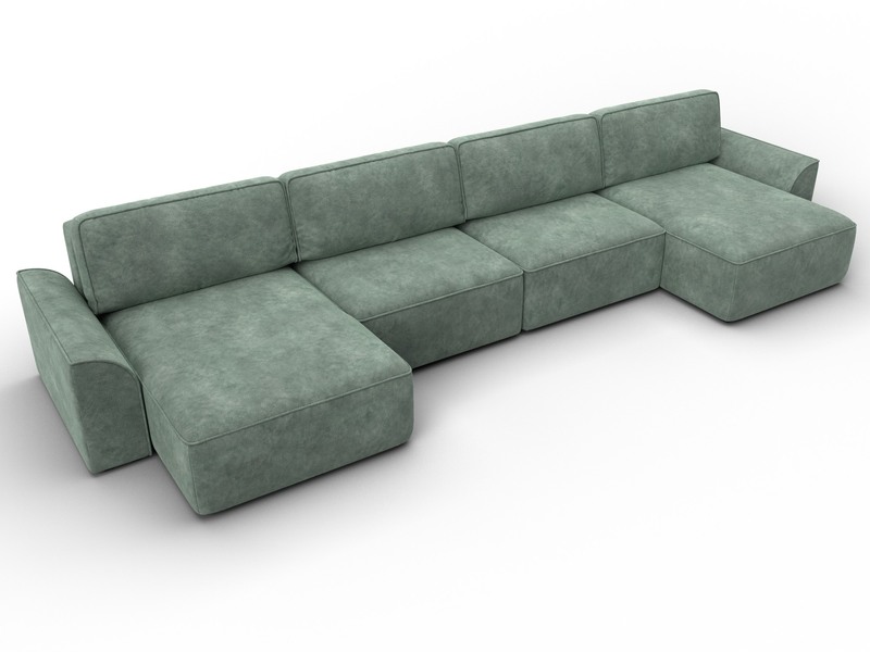 Диван П-образный Лига-048 НПБ лонг, Велюр, BRUT 08 зеленый