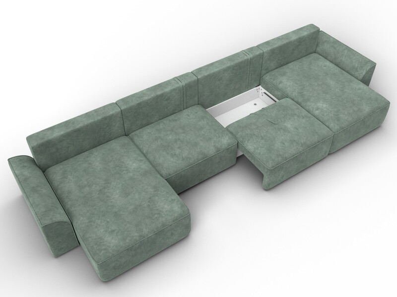 Диван П-образный Лига-048 НПБ лонг, Велюр, BRUT 08 зеленый