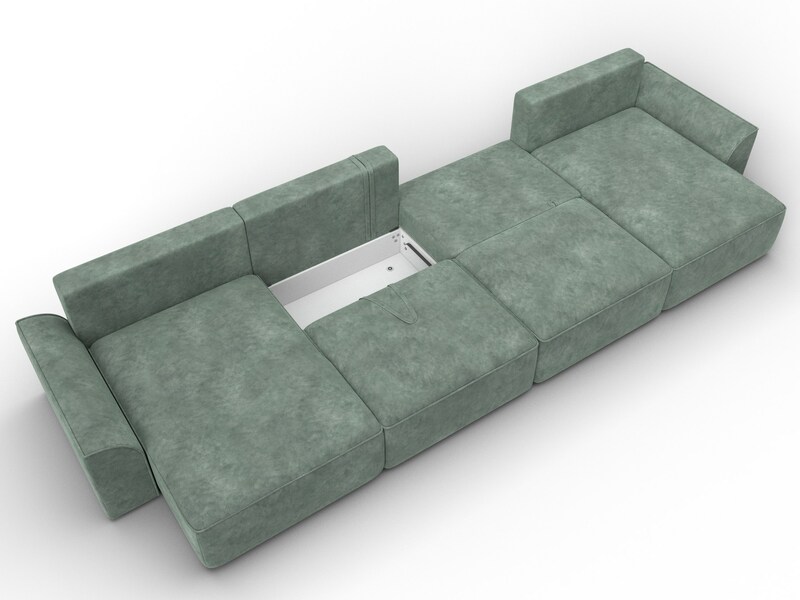 Диван П-образный Лига-048 НПБ лонг, Велюр, BRUT 08 зеленый