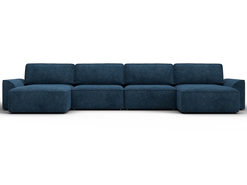 Диван П-образный Лига-048 НПБ лонг, Велюр, BRUT 11 синий