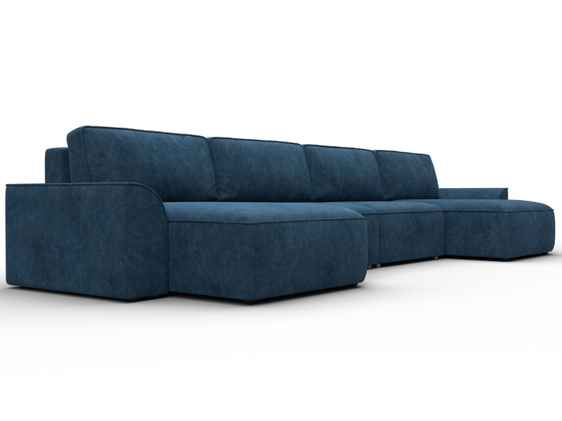 Диван П-образный Лига-048 НПБ лонг, Велюр, BRUT 11 синий