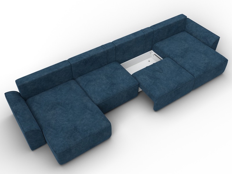 Диван П-образный Лига-048 НПБ лонг, Велюр, BRUT 11 синий