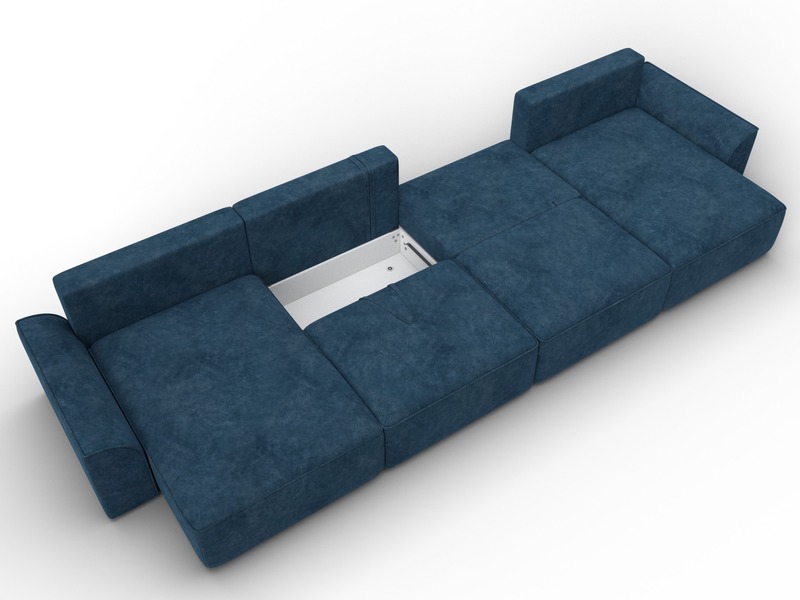 Диван П-образный Лига-048 НПБ лонг, Велюр, BRUT 11 синий