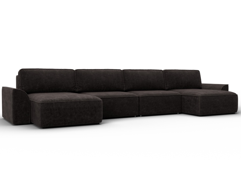 Диван П-образный Лига-048 НПБ лонг, Велюр, BRUT 17 коричневый